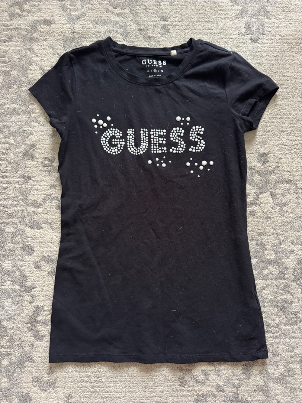 Guess Black Tee with Silver Studded Logo